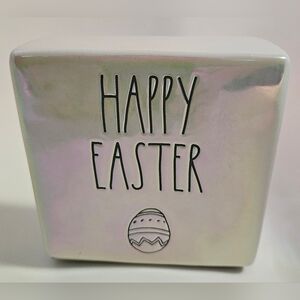 Rae Dunn Iridescent Happy Easter Decor Block/ Sign. 4" x 4". NWOT.